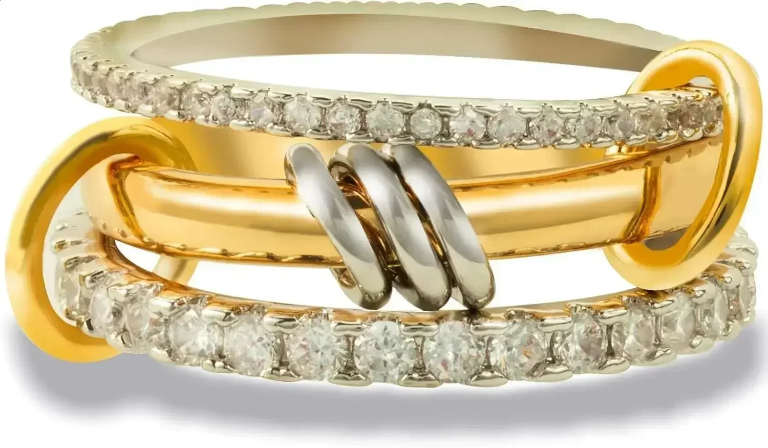 Street hip-hop Style Shiny Zircon Interlocking Ring Niche n Party Banquet Jewelry Friend Gift 250425