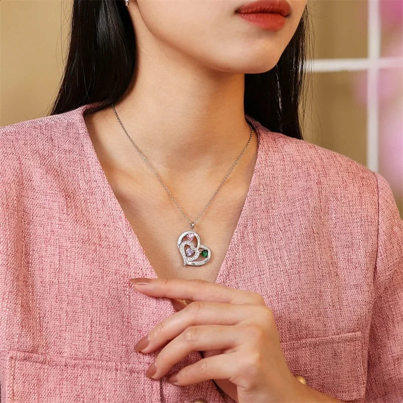 Personalized Names Necklace for Mom Heart Birthstone Necklace for Women Custom Mother Name Necklace Mothers Day Birthday Gifts 250425
