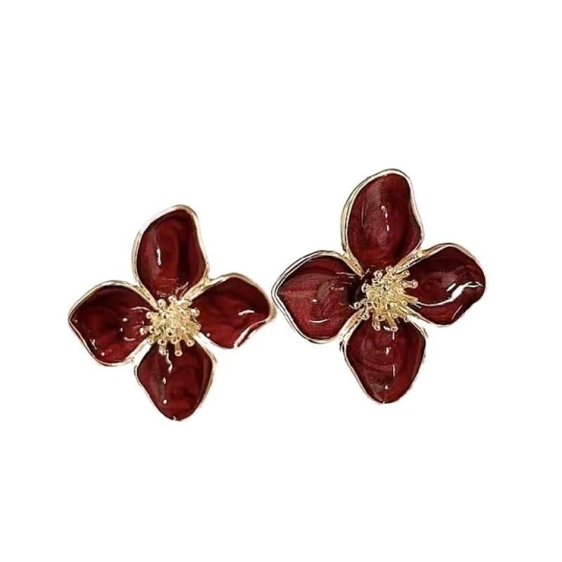 Personalized Temperament Clover Enamel and Minimalist Roselle 3D Earrings High End Ear Jewelry H260202