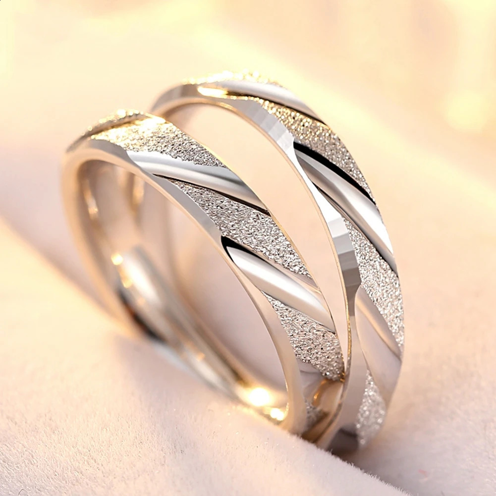 Fashion couple wedding ring 100% 925 sterling silver jewelry simple style threaded frosted band 250422