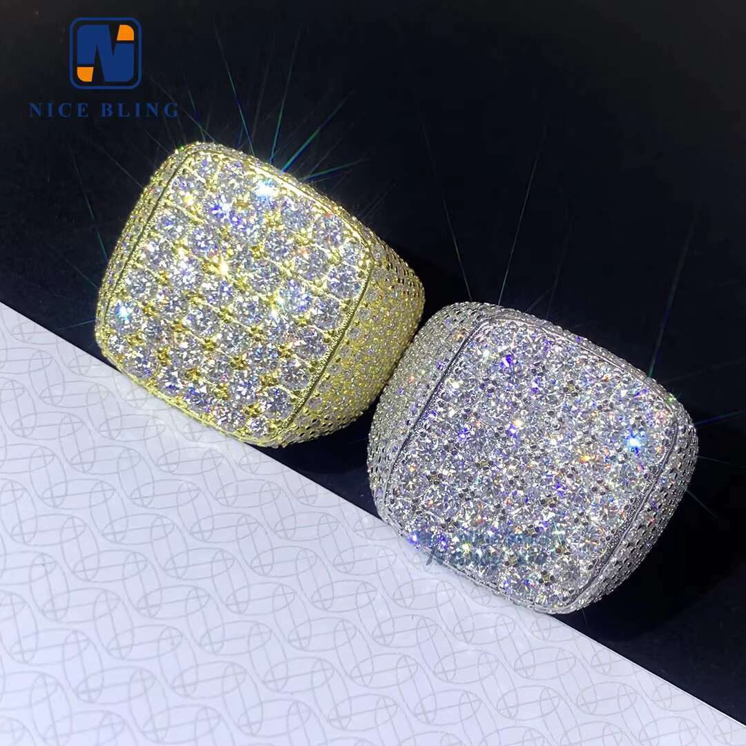 Hot Sell Drop Shipping White Gold Iced Out GRA Moissanite Diamond Ring for Men