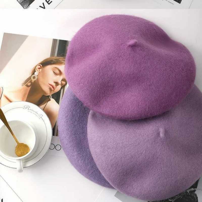 Womens Fashion Violet Beret Women French Stylish Wool Blend Artist Hat Winter Female Warm Soft Painter Hat Ladys Purple Beret J251125