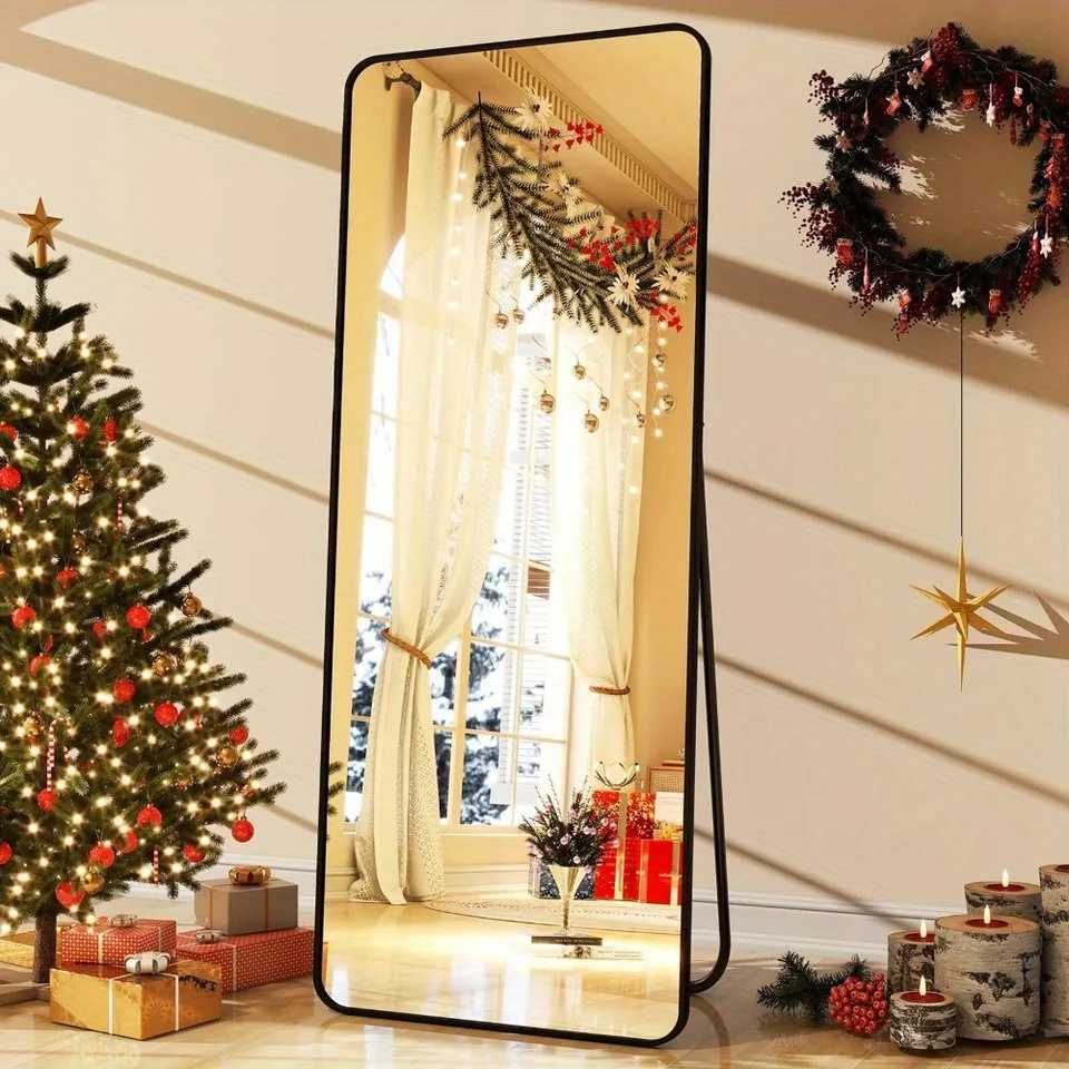 59x162 Full Length Mirror Standing Full Body Mirror with Rounded Corners Black G251125