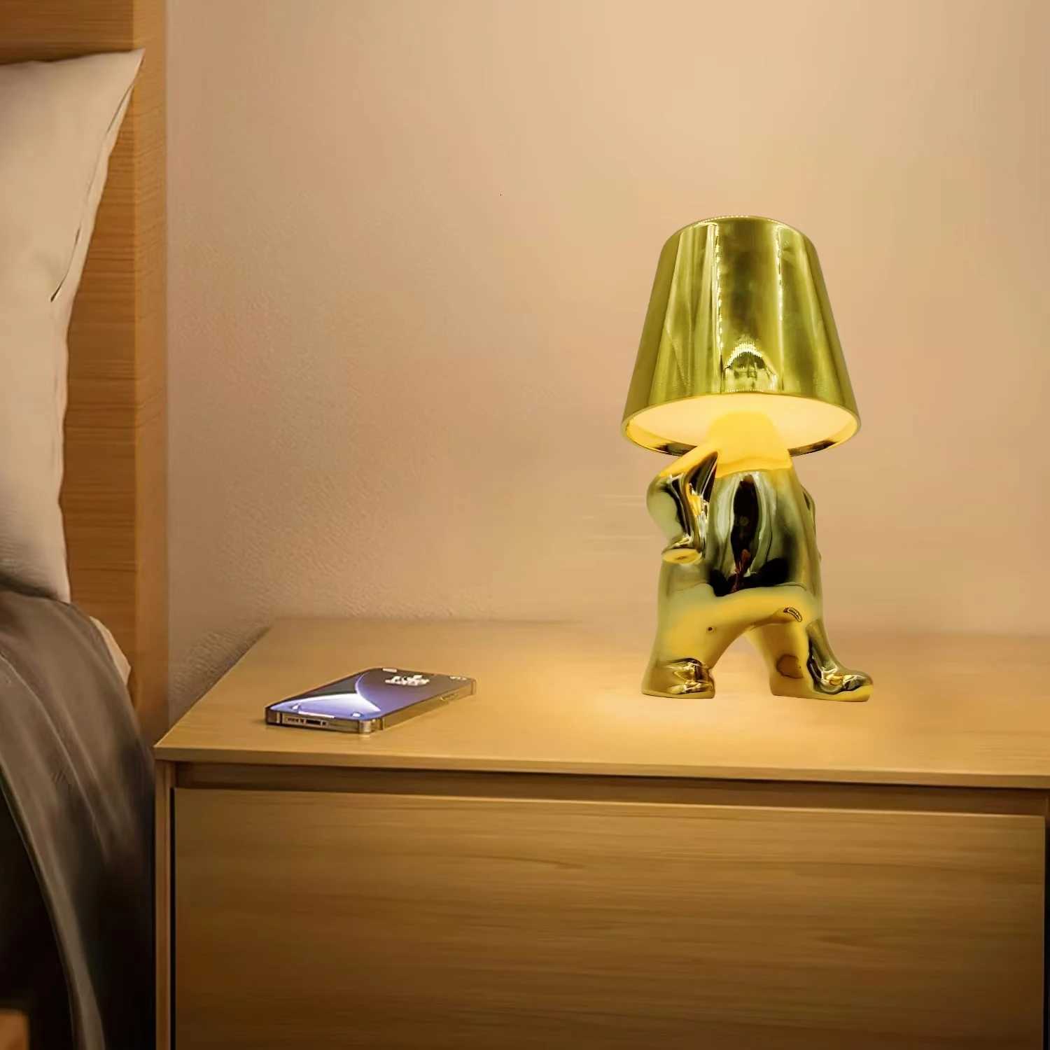 Bedside Touch Control Table LampGold Decor Thinker Statue LED Table Lamp Cordless Rechargeable Desk Lamp3-Levels Brightness RM251125