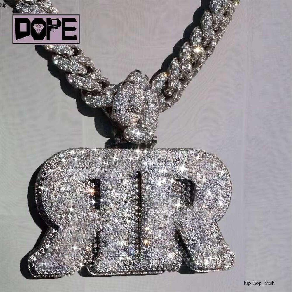 Customized Initial Double R Hip Hop 925 Silver Iced Out Real VVS Silicon Stone Pendant