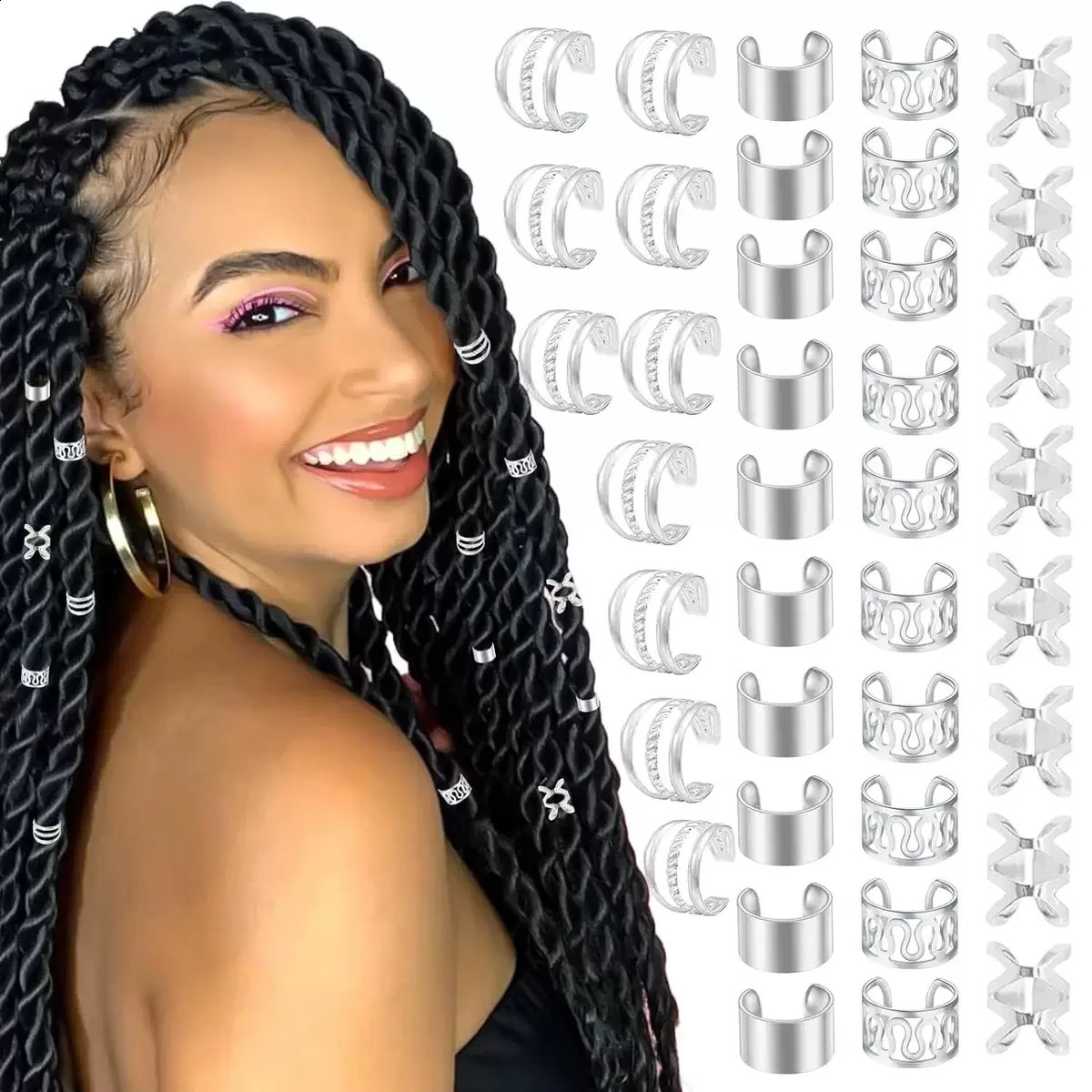 40 pieces of braided hair jewelry golden cuffs multi style rings adjustable beads 250417
