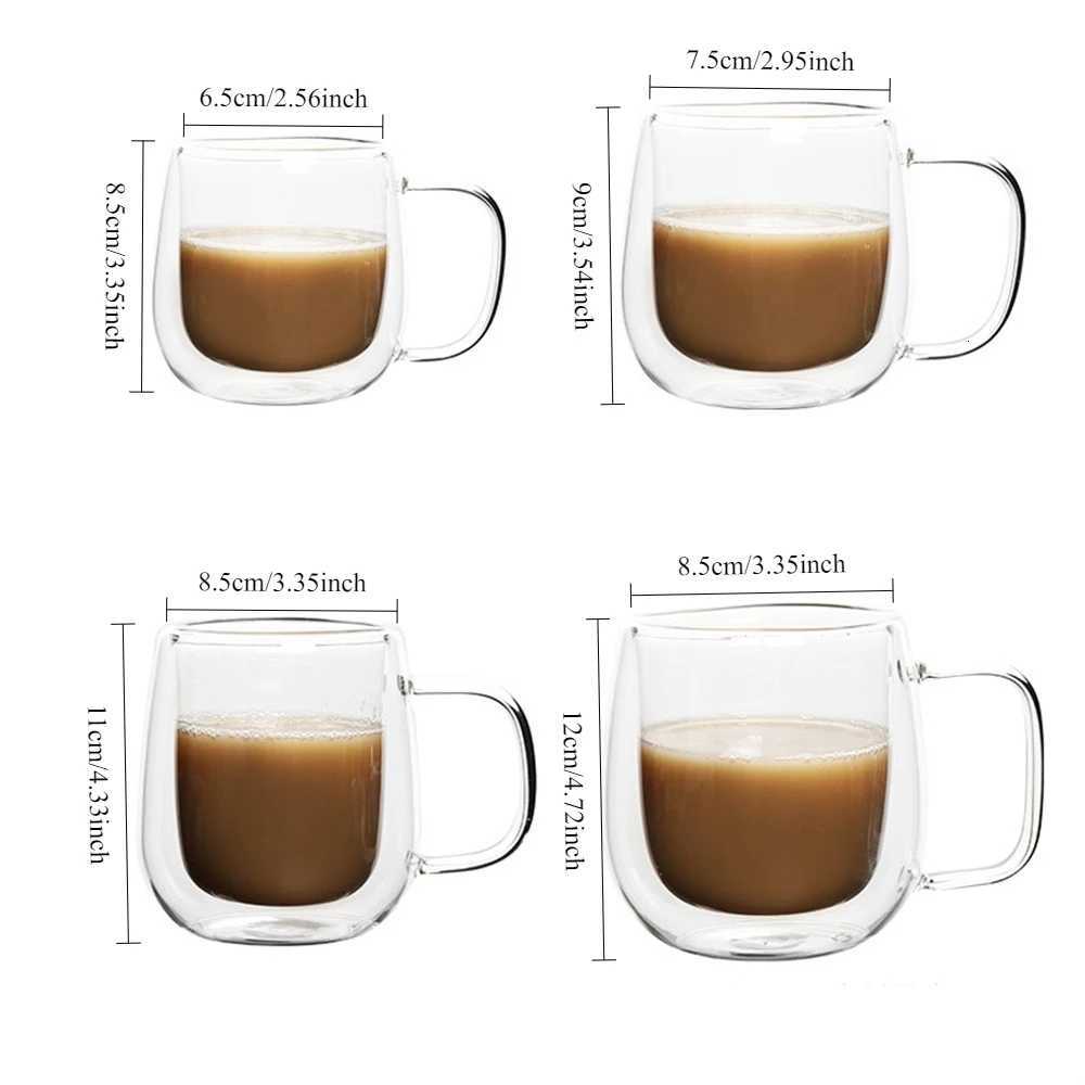 1pc Double Wall Glass Coffee Cup with Handle Insulated Glass Espresso Cups For Cold/Hot Drink Americano/Lattes/Tea/Juice/Milk Y251125