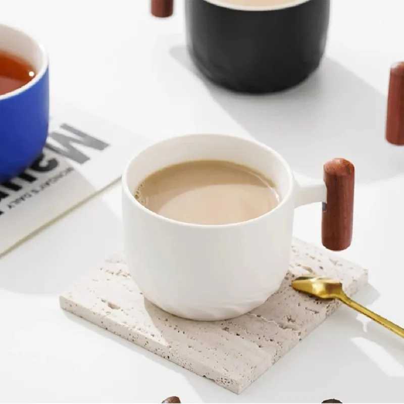 Ceramic retro coffee cup tea cup wooden handle coffee cup birthday gift Y251125