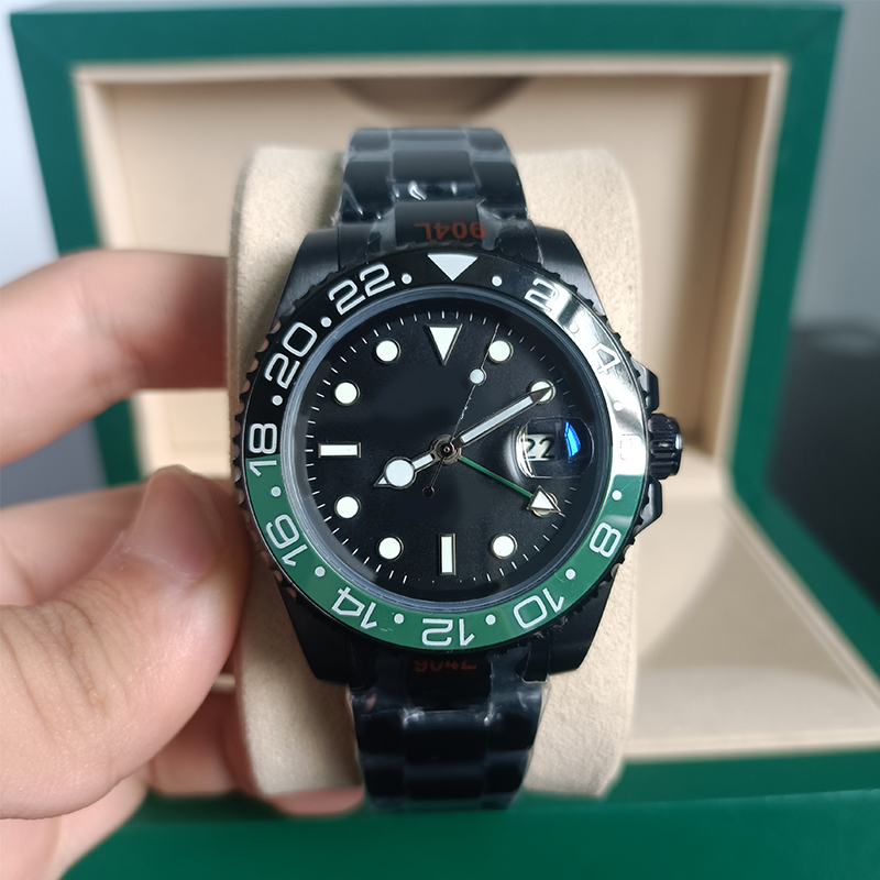 GMT Men's Designer Watch High Quality 904L Black Stainless Steel Band Green Black Ring Watch Saphire Scratche-proof Mirror 40mm Precise Waterproof Watch Jason 007