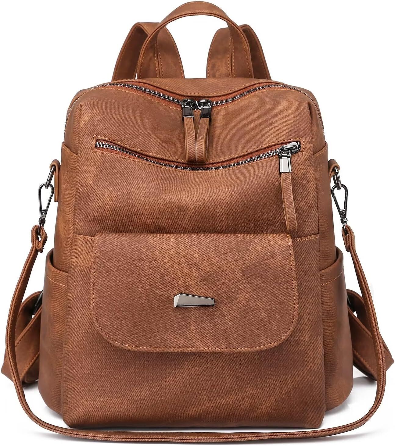 WYFJNX PU Leather Purse For Women Fashion Multipurpose Design Handbag Ladies Shoulder Bags Travel Backpack Brown