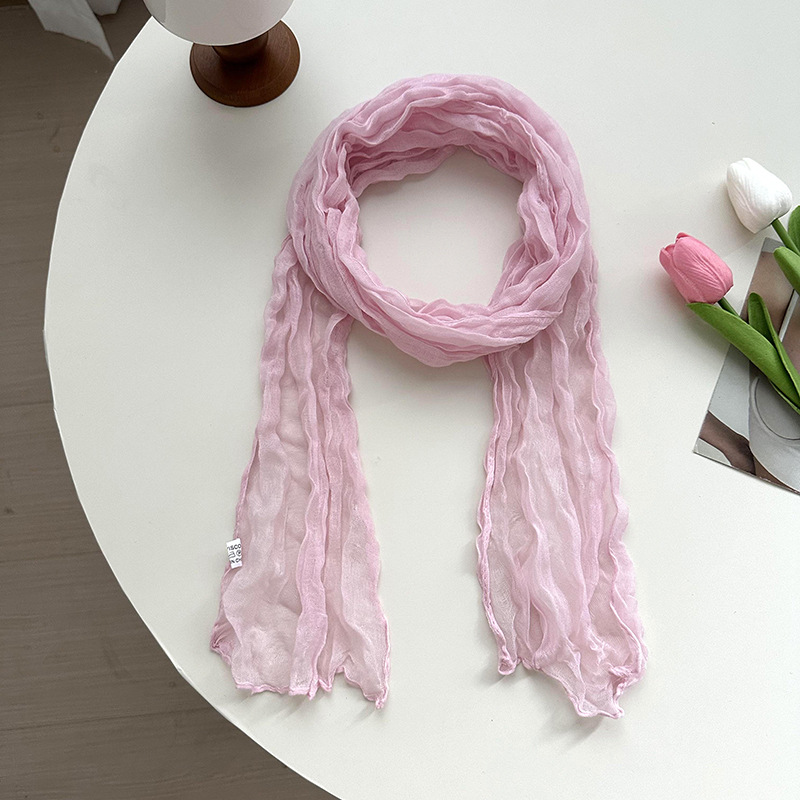 K518 Scarf women 2024 new all-match candy color small twist wrinkled silk scarf plain Bali yarn shawl scarf wholesale