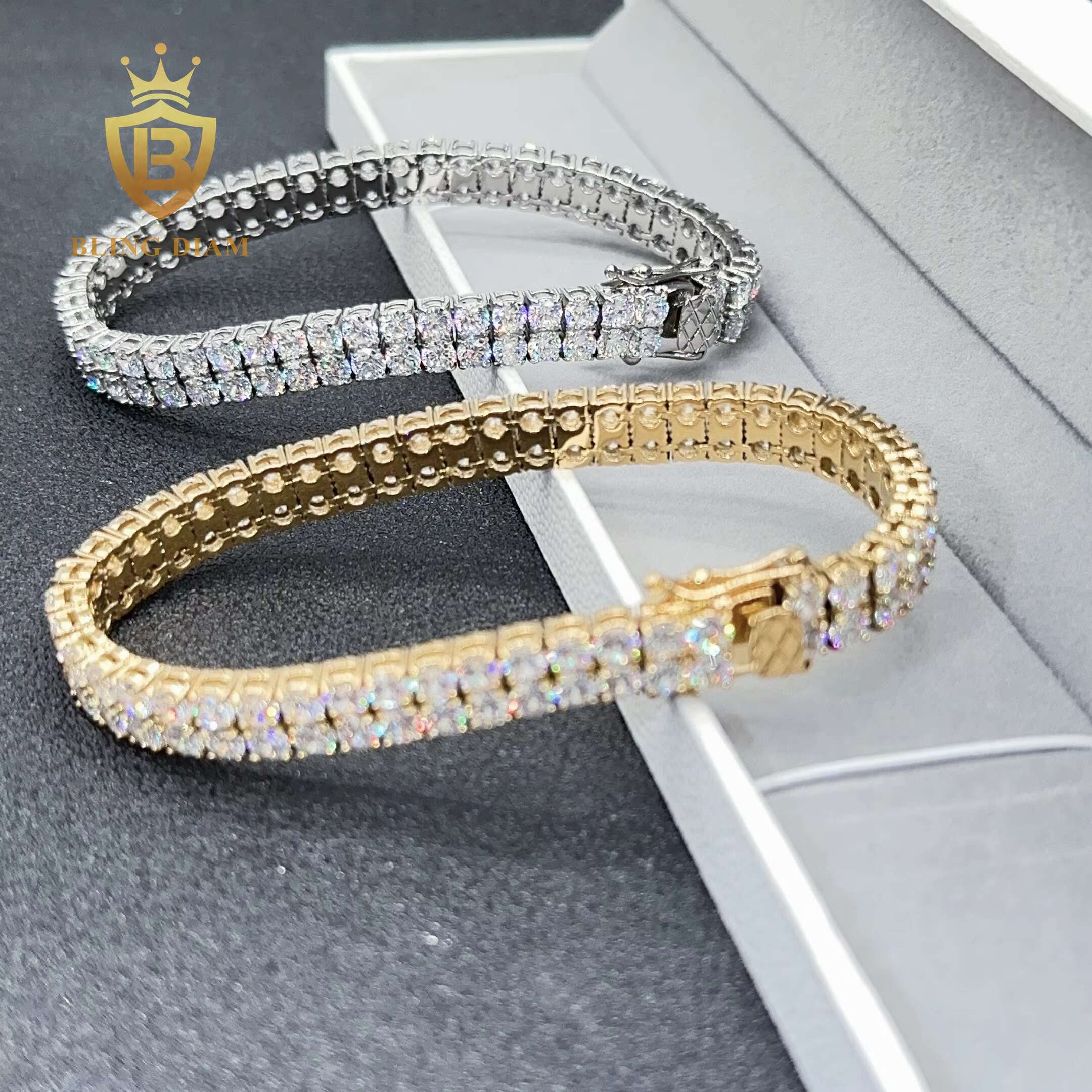 In Stock Hip Hop Two Row 4mm 8.25 Stainless Steel 316L 5a Cubic Moissanite Tennis Chain Bracelet for Men and Women