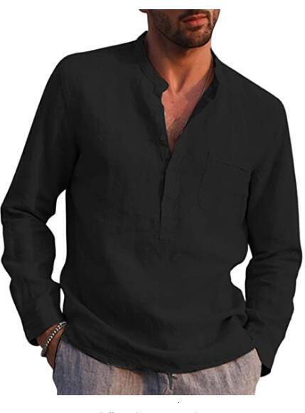 2020 mens long sleeve V-neck casual beach Linen Shirt Mens wear