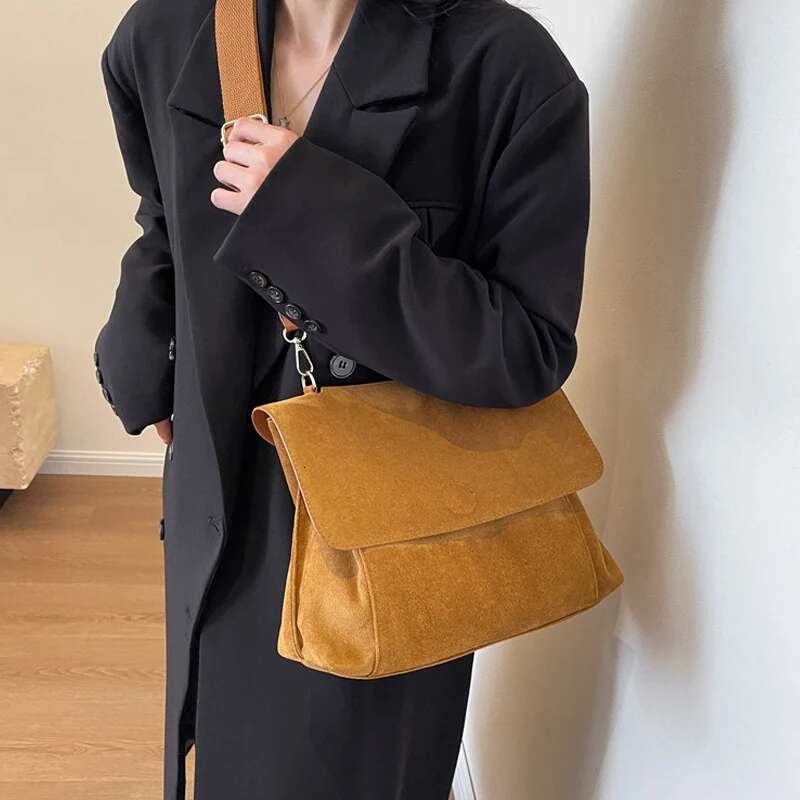 Luxury Designer PU Leather Flap Shoulder Bags For Vintage Wide Strap Crossbody Large Capacity Women Designer Handbags Tote Bag