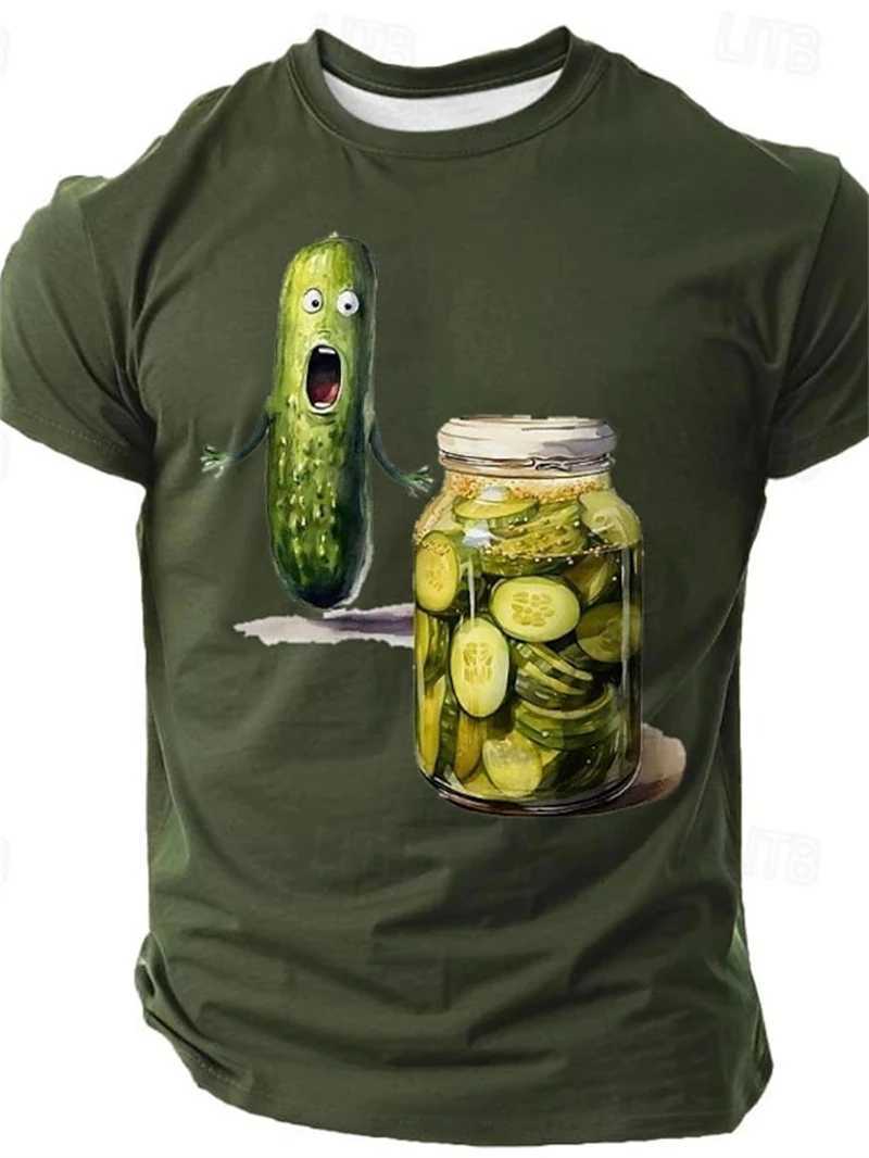 3D printed interesting cucumber graphic T-shirt mens clothing summer O-neck casual short sleeved loose street unisex T-shirt polyester W250425