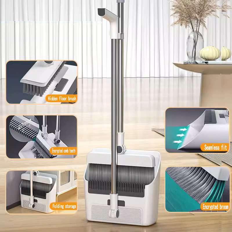 3 In 1 Broom Dustpan Floor Brush Set Indoor Non-stick Hair Long Handle Thickened Broom With Stand Up Dustpan Combo Set Home Clean Tools