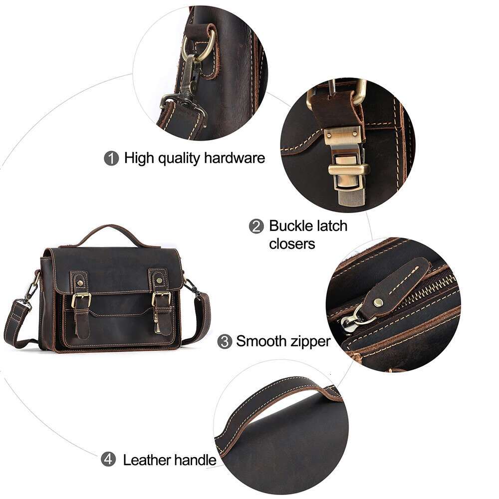 JOYIR Vintage Genuine Leather Shoulder Men Women Work Travel Messenger Satchel Crossbody Bag Fit For 7.9" Ipad Handbag