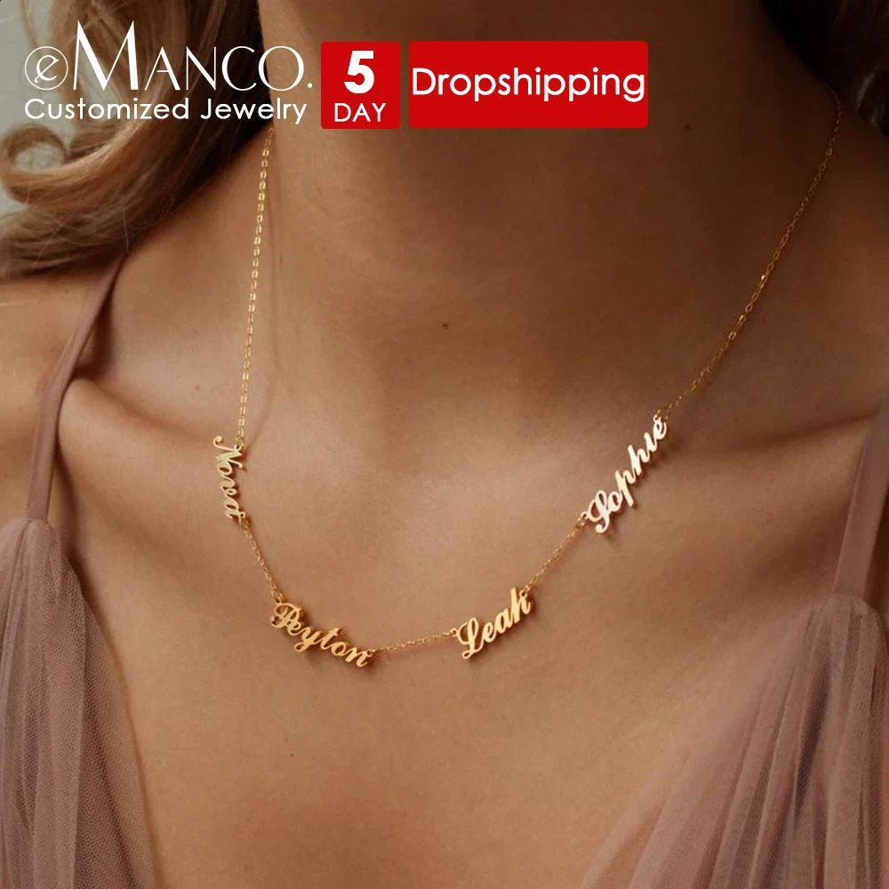 Custom Multiple Names Necklace Personalized Stainless Steel Chain 2-4 Nameplates Pendants Necklaces Fashion Party Gift 250425
