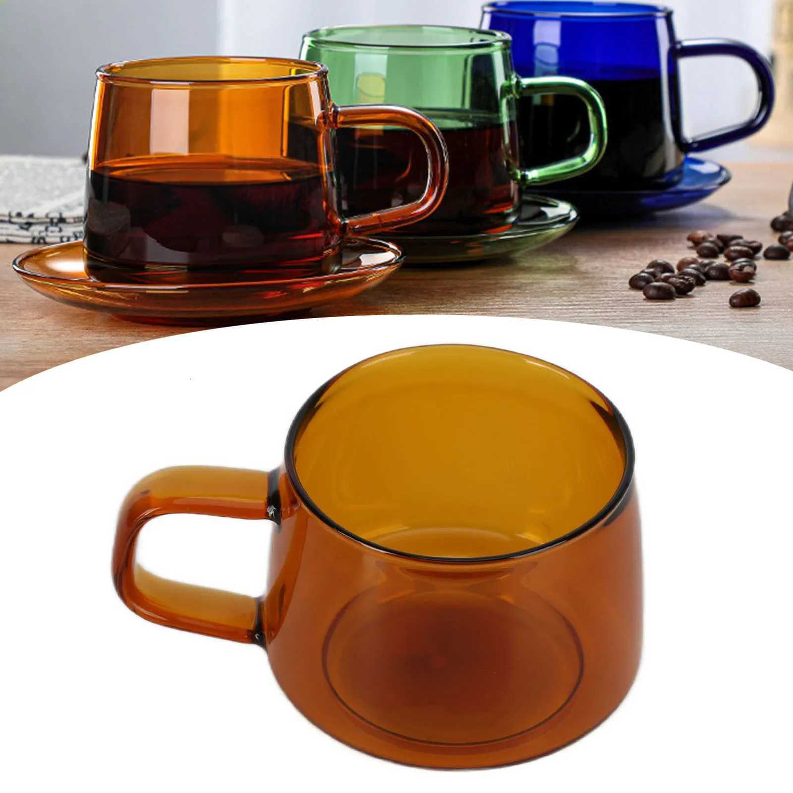 250-350ml Glass Coffee Cup Crystal Coffee Mug with Handle High Temperature Resistance for Home and CafeAmber Y251125