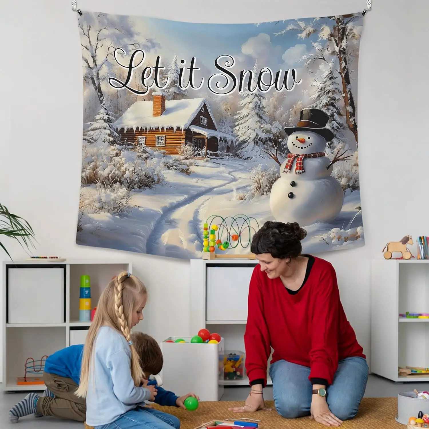 Christmas Snowman Wall TapestryLet It Snow Winter Wall Tapestry Hanging for BedroomFarmhouse Country Winter Cozy Xmas HolidayM251125