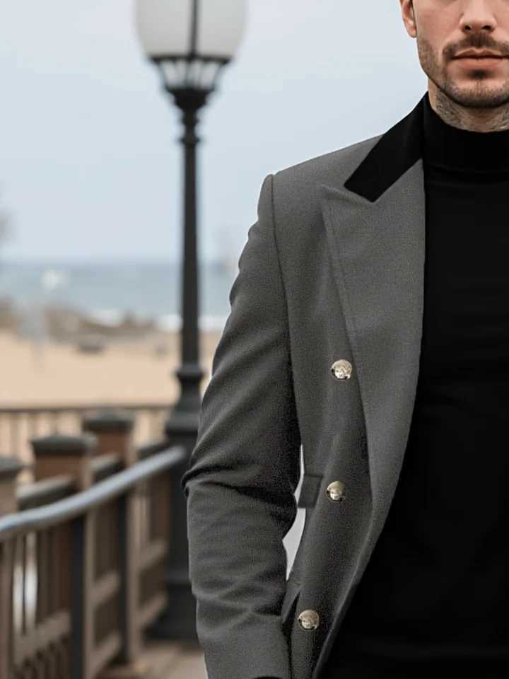 Mens Double-Breasted Wool Overcoat Thickened for Extreme Cold Patchwork Windbreaker Coat Windproof Street Style TailoringT251125