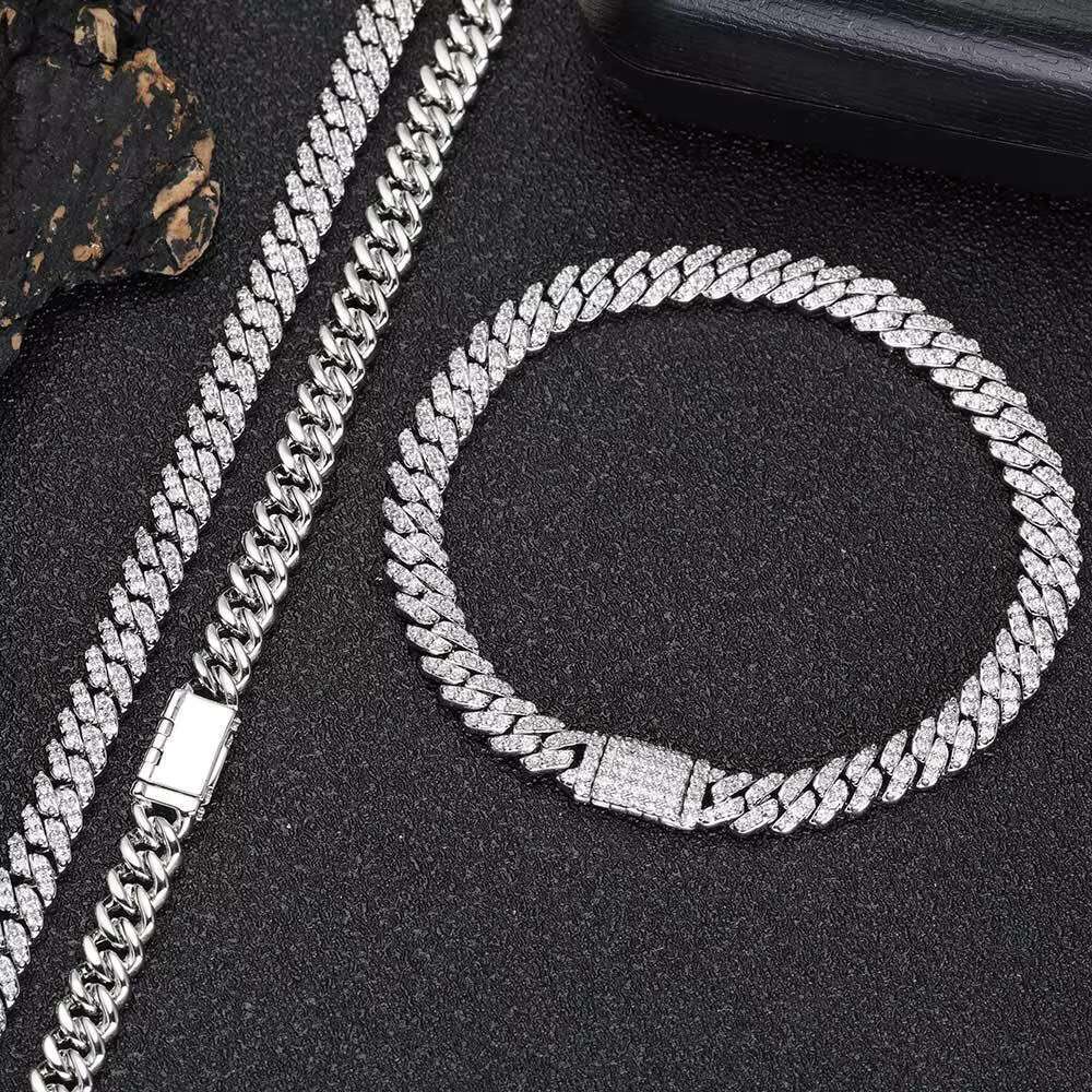 Best Selling Moissanite Diamond S925 Sterling Silver Rhodium Plated Moissanite Bracelet Men Cuban Link Bracelet