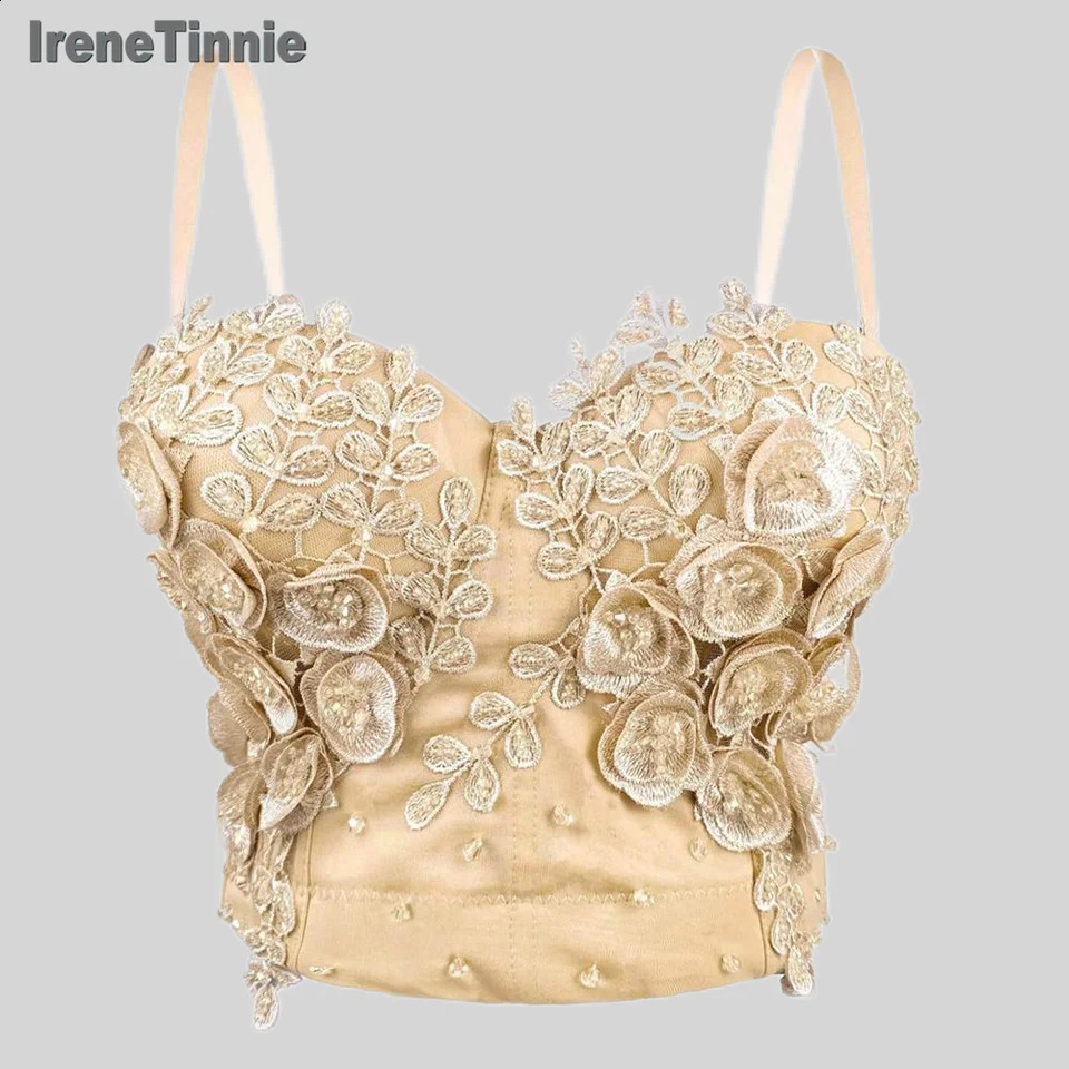 Irene Tinnie Fashion Embroidery Flower Womens Y2k Bustier Bra Wedding Corset Party Cutting Top Vest Ropa De Muje Plus Size 250422
