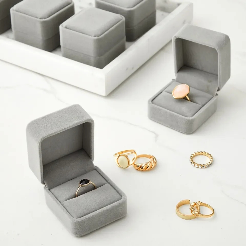 6PCS Square Velvet Ring Box Rings Earrings Studs Storage Organizer Jewelry Gift Case Romantic Proposal Wedding Ring Box 250424