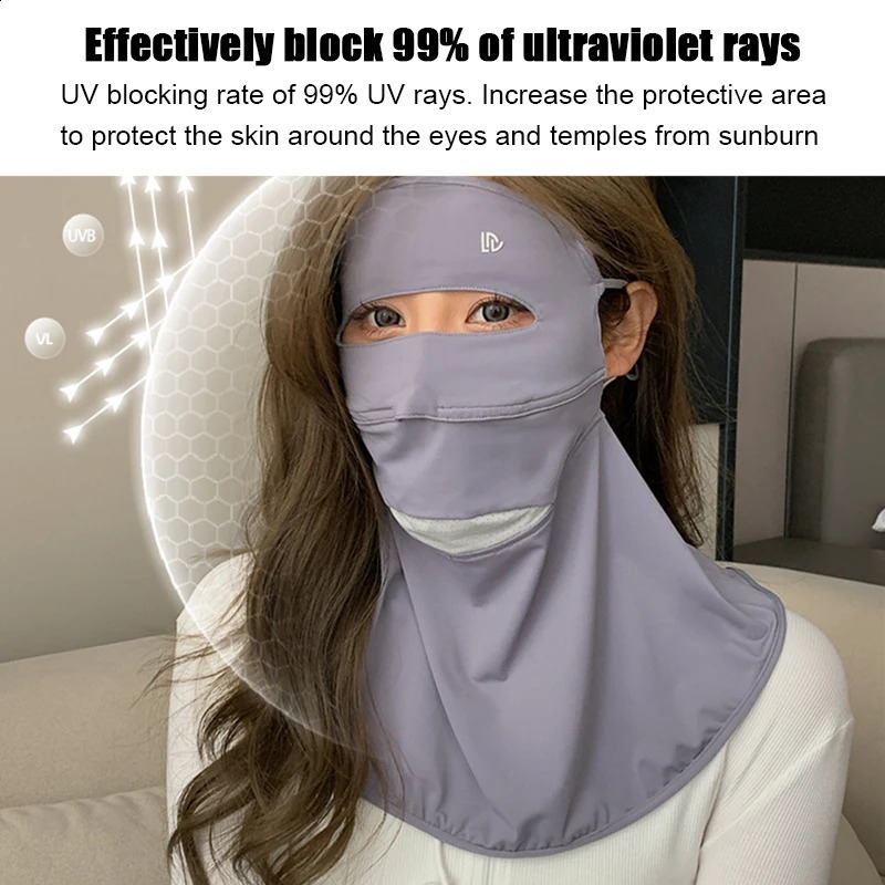 Full Face Sunscreen Mask Female Summer Anti-Ultraviolet Driving Riding Sunshade Face Kini Eye Protection Ice Silk Masks 250424