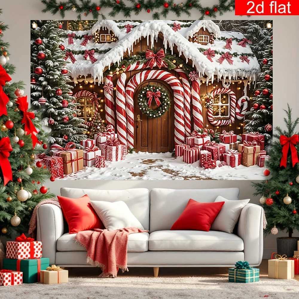 VIKAMA Christmas Cottage Tapestry Family Gathering Christmas Party Home Living Room Wall Hanging Holiday Room DecorM251125