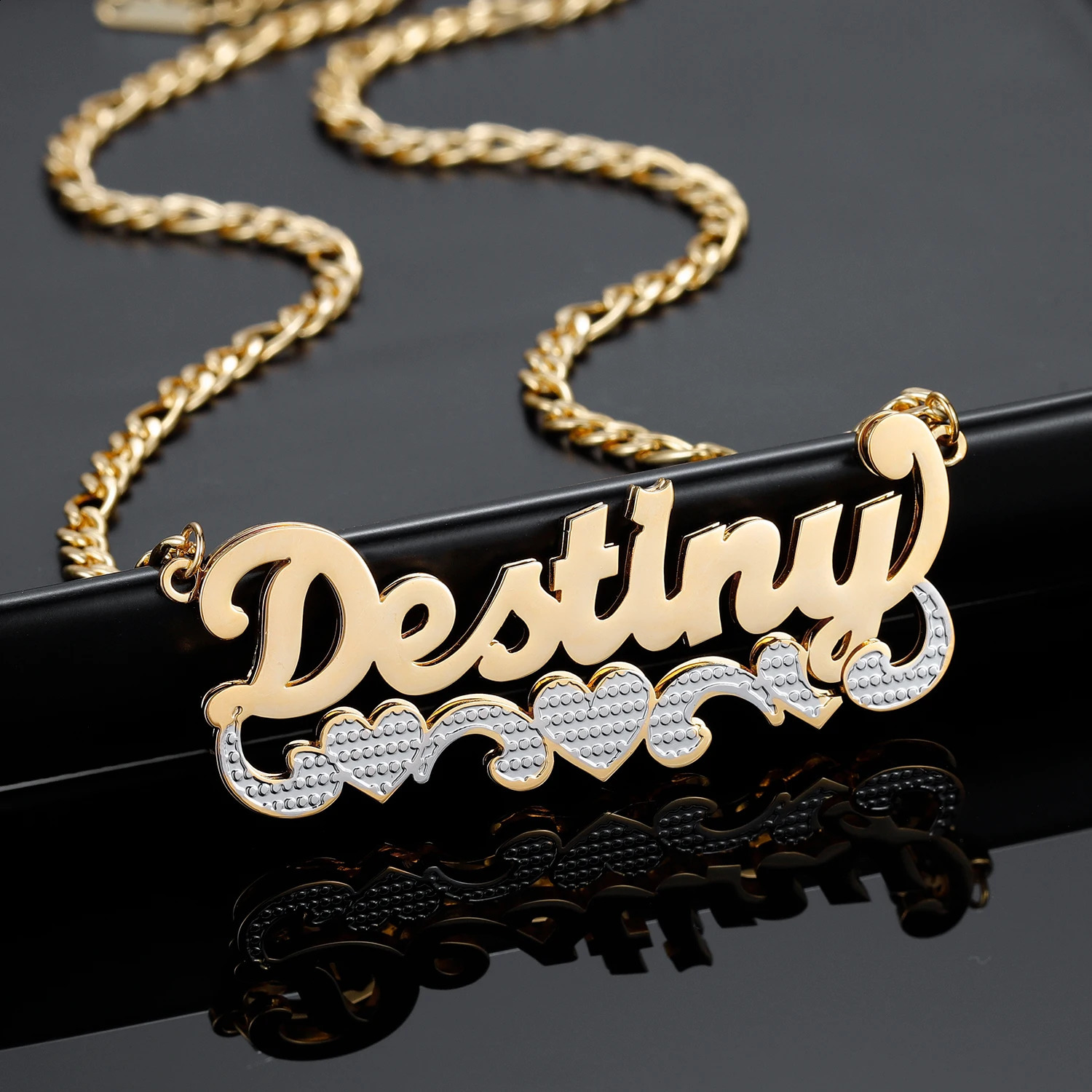 Custom Necklace Name Double Layered Two Tone Personalized 14K Gold Stainless Steel Pendant Nameplate For Women Bridesmaid Gifts 250425