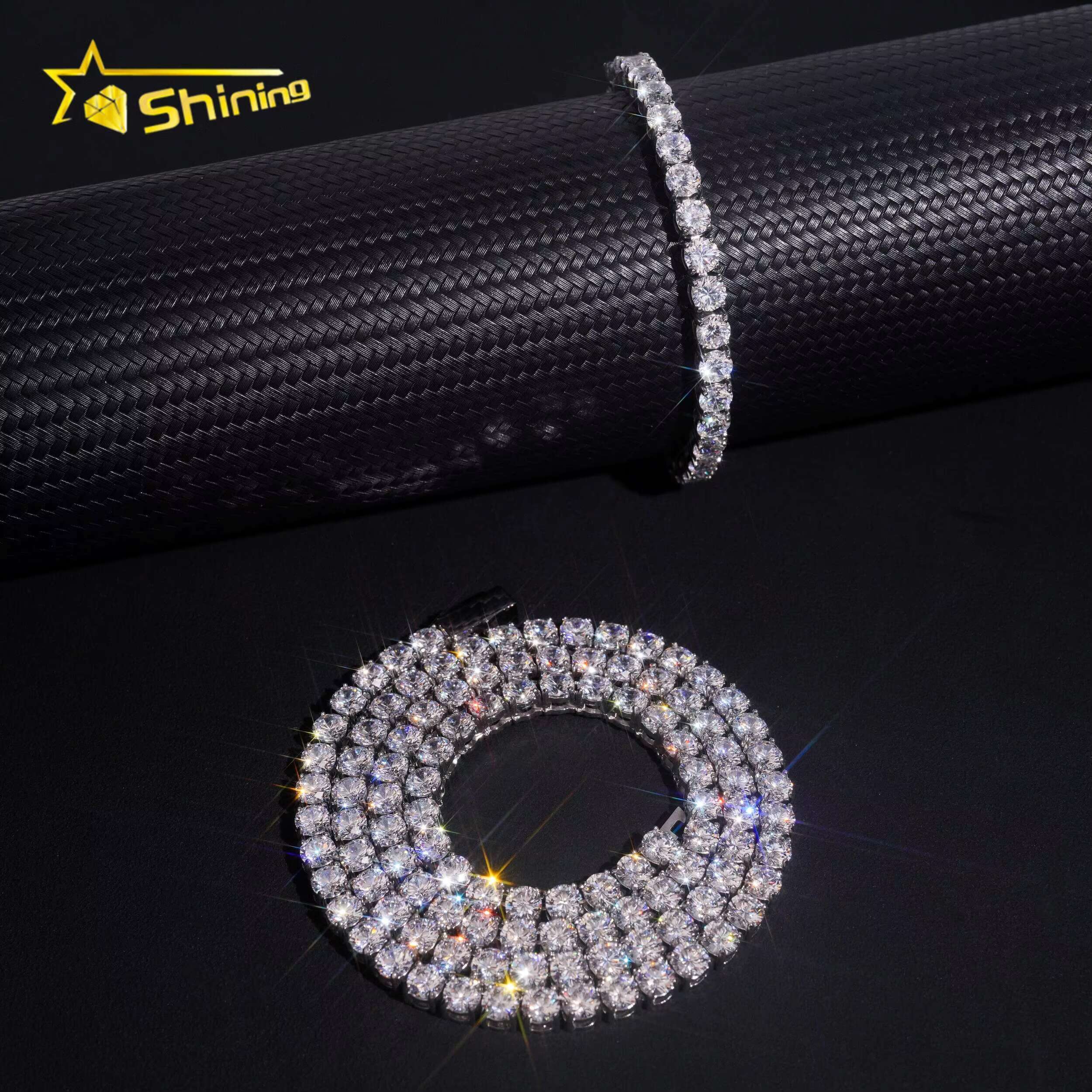 Wholesale Price 3mm 4mm 5mm 6mm Moissanite Tennis Chain Stainless Steel Custom Fashion Necklaces for Women Men Tennis Necklace