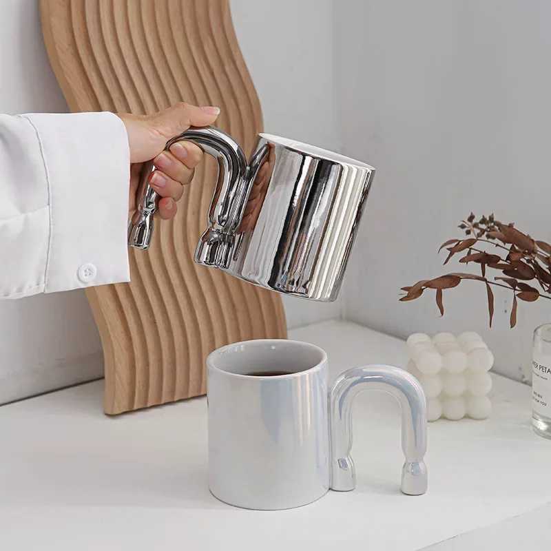 Ceramic Coffee Mug Nordic Design U-shaped Handle Water Cup Couple Friends Gifts Milk Coffee Cup Tabletop Home Decoration Y251125