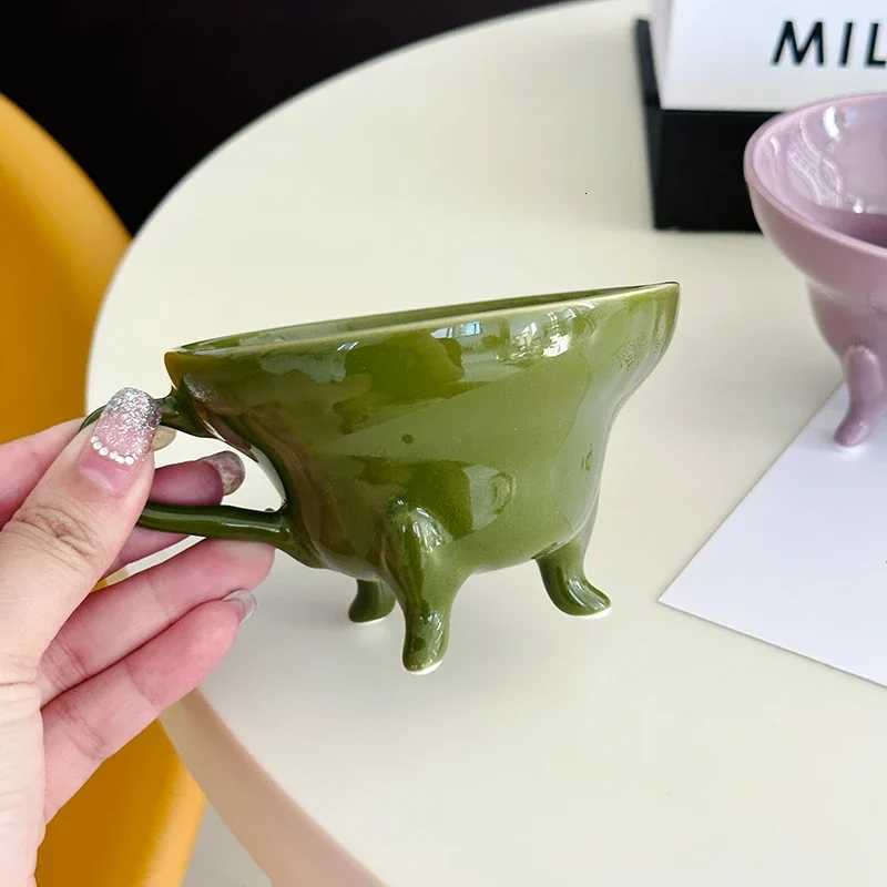 Ceramic Solid Color Tripodia Exquisite Coffee Cuphigh Appearance Level Cup Household Flower Tea Mug Milk Afternoon Tea Cup Y251125