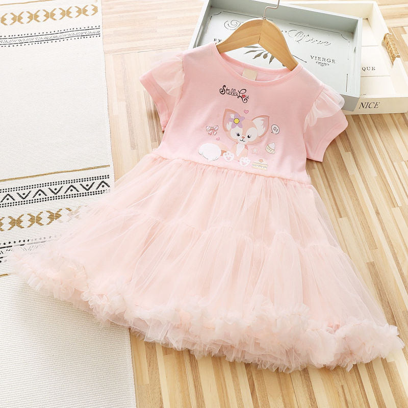 Kids designer clothes DISNEY girls' cartoon princess dress short-sleeved mesh dress toddler designer clothes StellaLou print summer