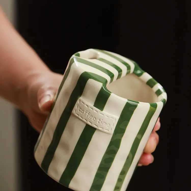 Hand-Painted Retro Striped Coffee Mug Vintage Breakfast Cup for Couples InsulatedEco-Friendly Instagram-Worthy Home Decor Y251125