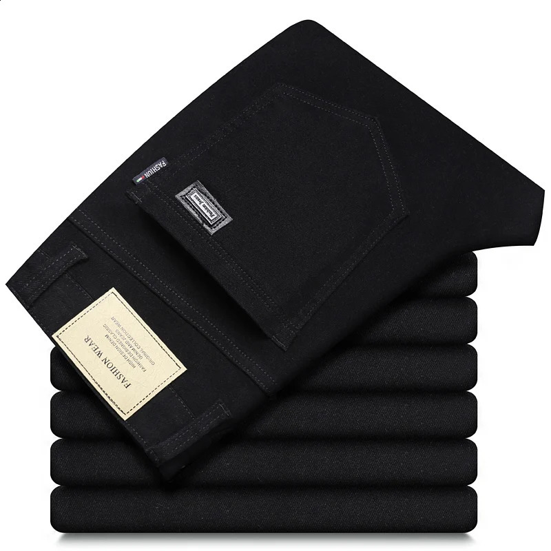 Fashionable loose straight business casual elastic jeans mens Trousers 5-color plus size mens clothing ultra-thin jeans 28-44 250422