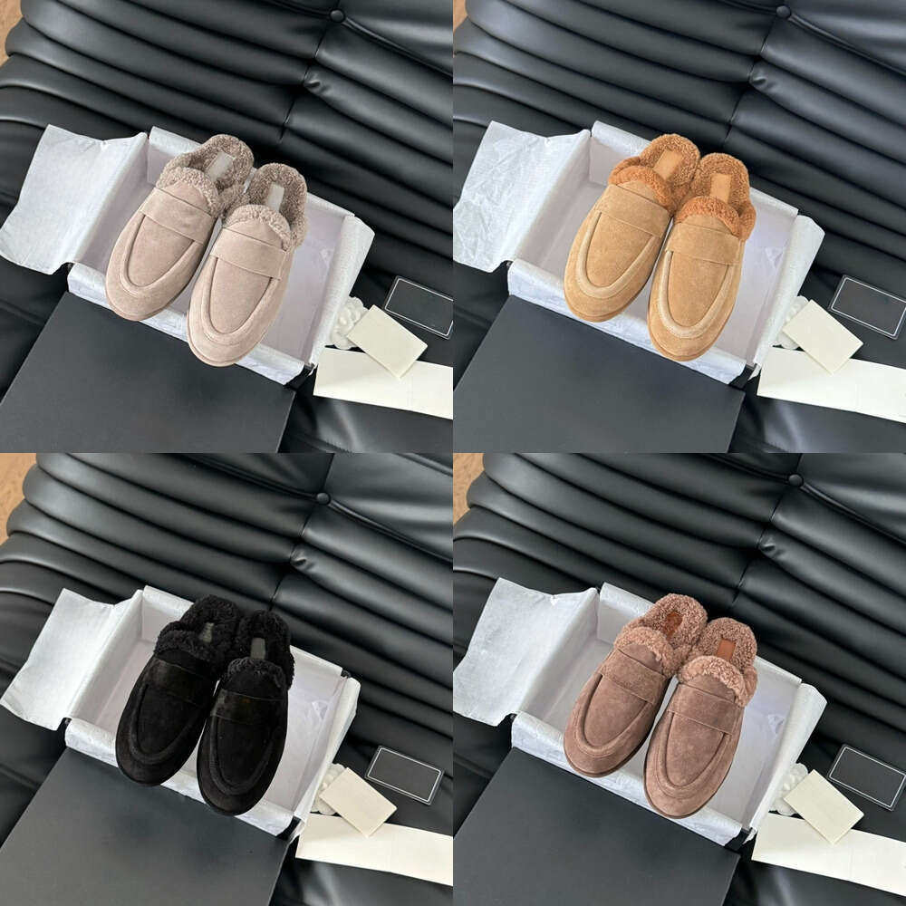 25 new Luxury designer sandal Classic Woman shoe loafer clog mule fur slide slip on round toe leather suede wool furry slippers Fashion casual half slipper fur slipper