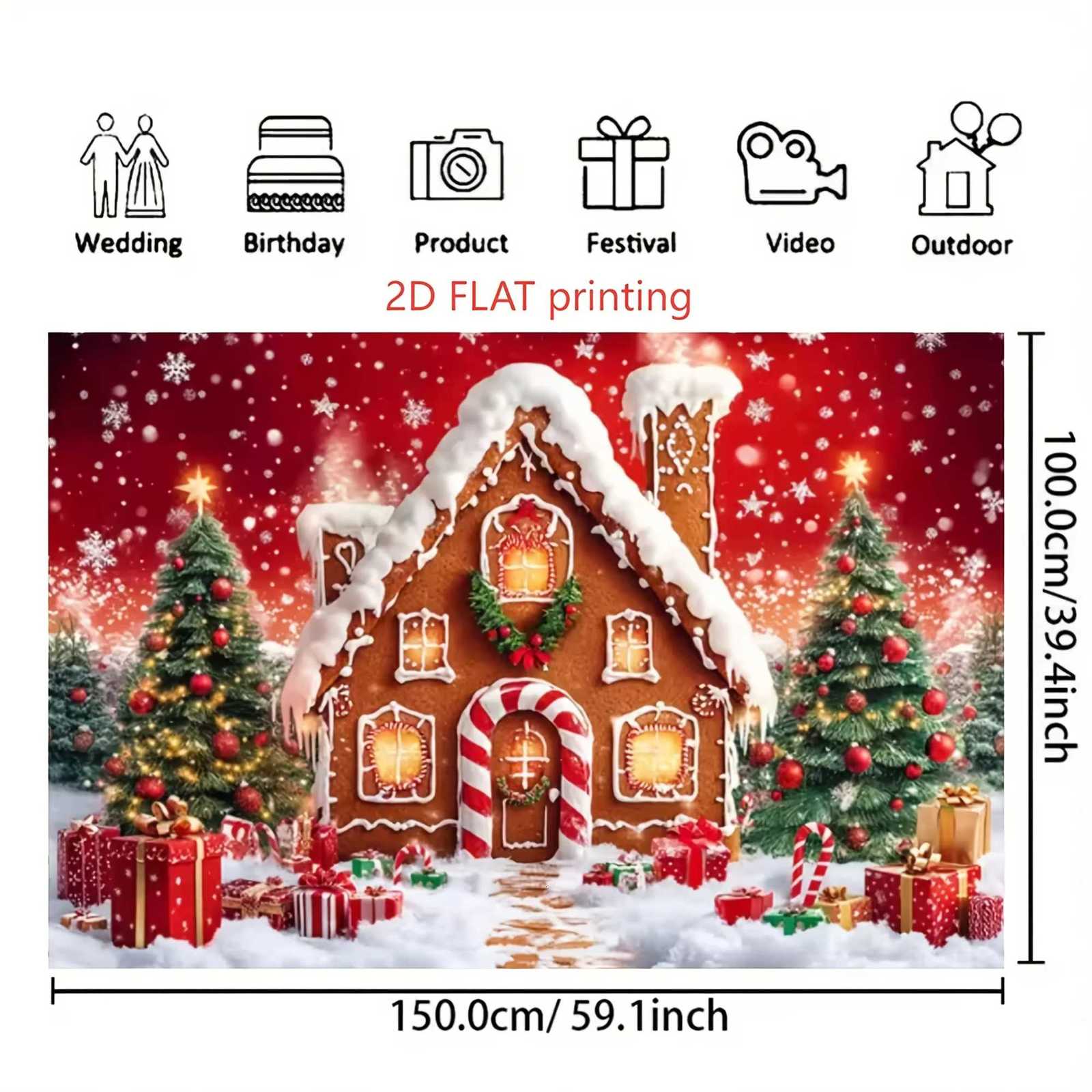 VIKAMA Christmas Tapestry Gingerbread House Fairy Lights Snow Scene Living Room Wall Hanging Atmosphere Room DecorM251125