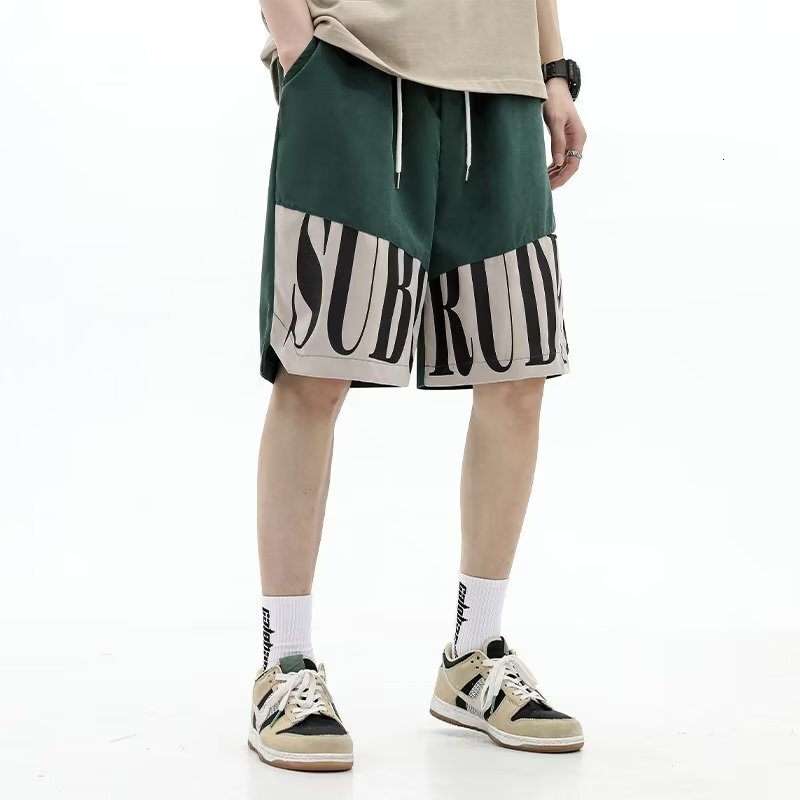 Printed loose fit men's trend brand youth fashion new casual trendy five quarter pants simple