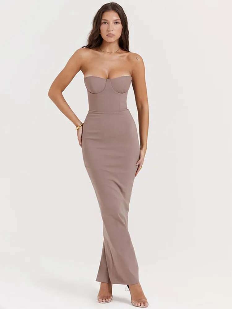 Dongdumaoyi Townlike Slim Bodycon Elegant Midi Long Dress Women Strapless Spring Summer Backless Nightclub Sexy Party Dresses