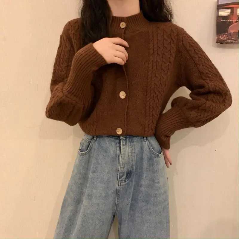 New Spring and Autumn New Bubble Long Sleeve Fried Dough Twists Sweater Cardigan Loose Top Short Knitted Coat WomenT251125