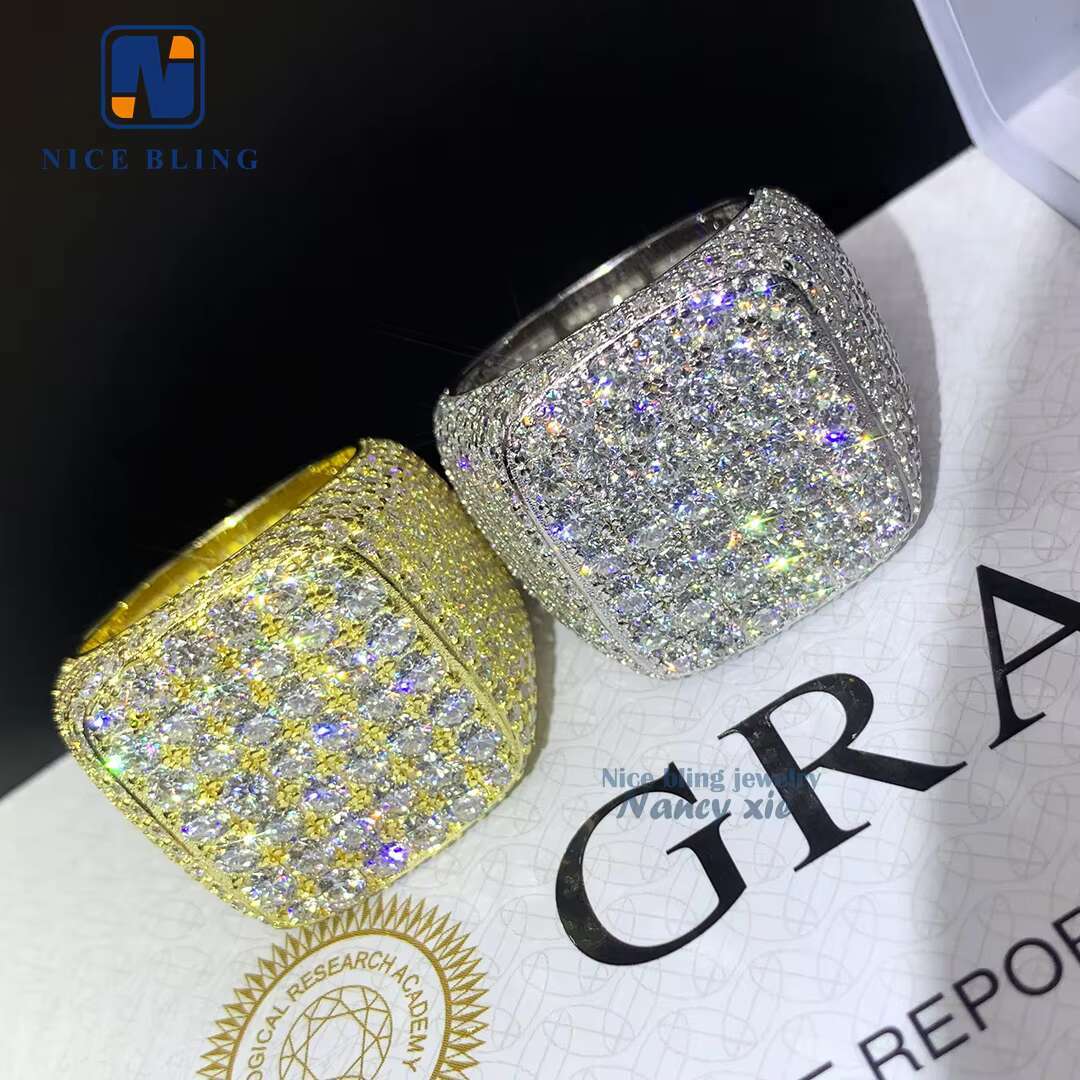 Hot Sell Drop Shipping White Gold Iced Out GRA Moissanite Diamond Ring for Men