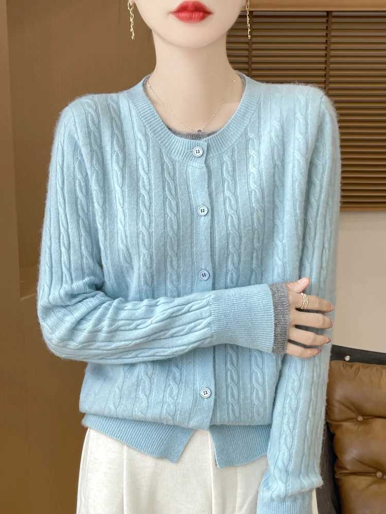 2025 New Fall Winter Wool Cardigan Long Sleeve O-Neck Collar Knitwear Womens Classic Twisted Flower Sweater Fashion Leisure TopT251125