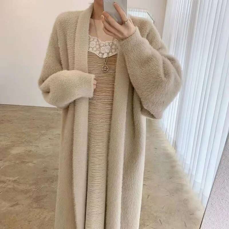 White Long Cardigan For Women 2024 New Winter Clothes Knitted Fluffy Long Sleeve Cashmere Sweater Coat Korean Style Warm Vintage