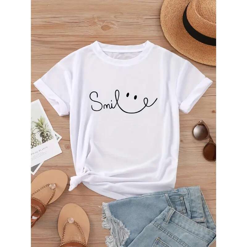 Dongdumaoyi Y K S Letter Printed Round Neck T Shirt God Happy Fashion Vintage Casual Plus Size Top