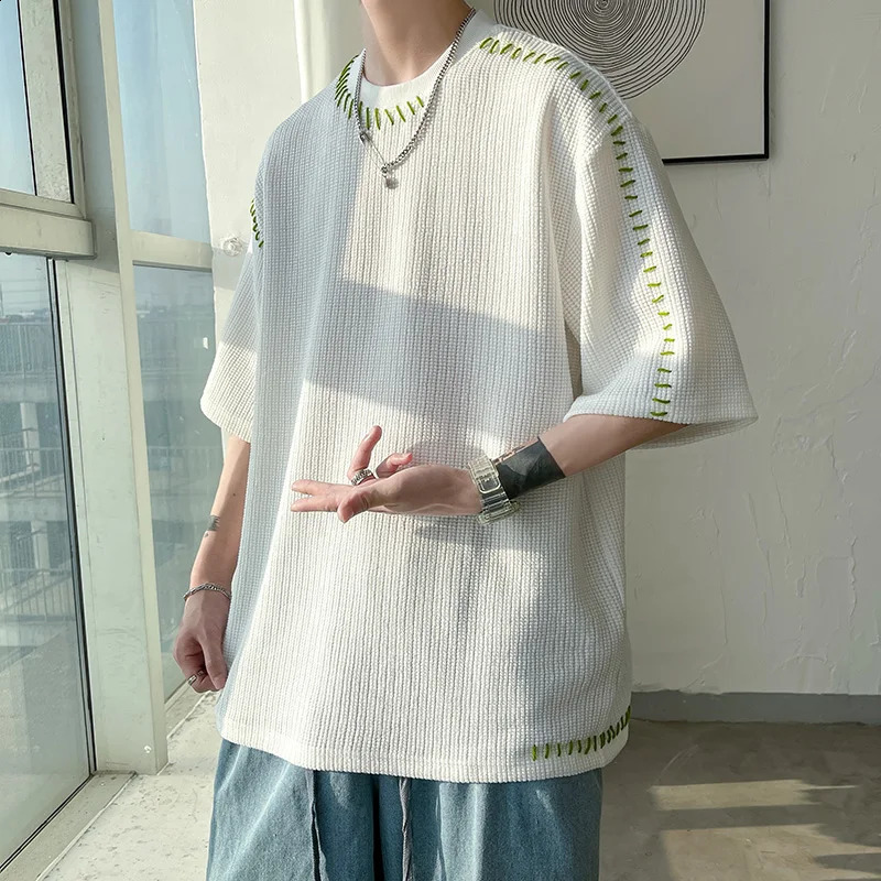 Mens summer high-quality T-shirt manual Suture Harajuku mens casual T-shirt neutral oversized T-shirt short sleeved top 250423