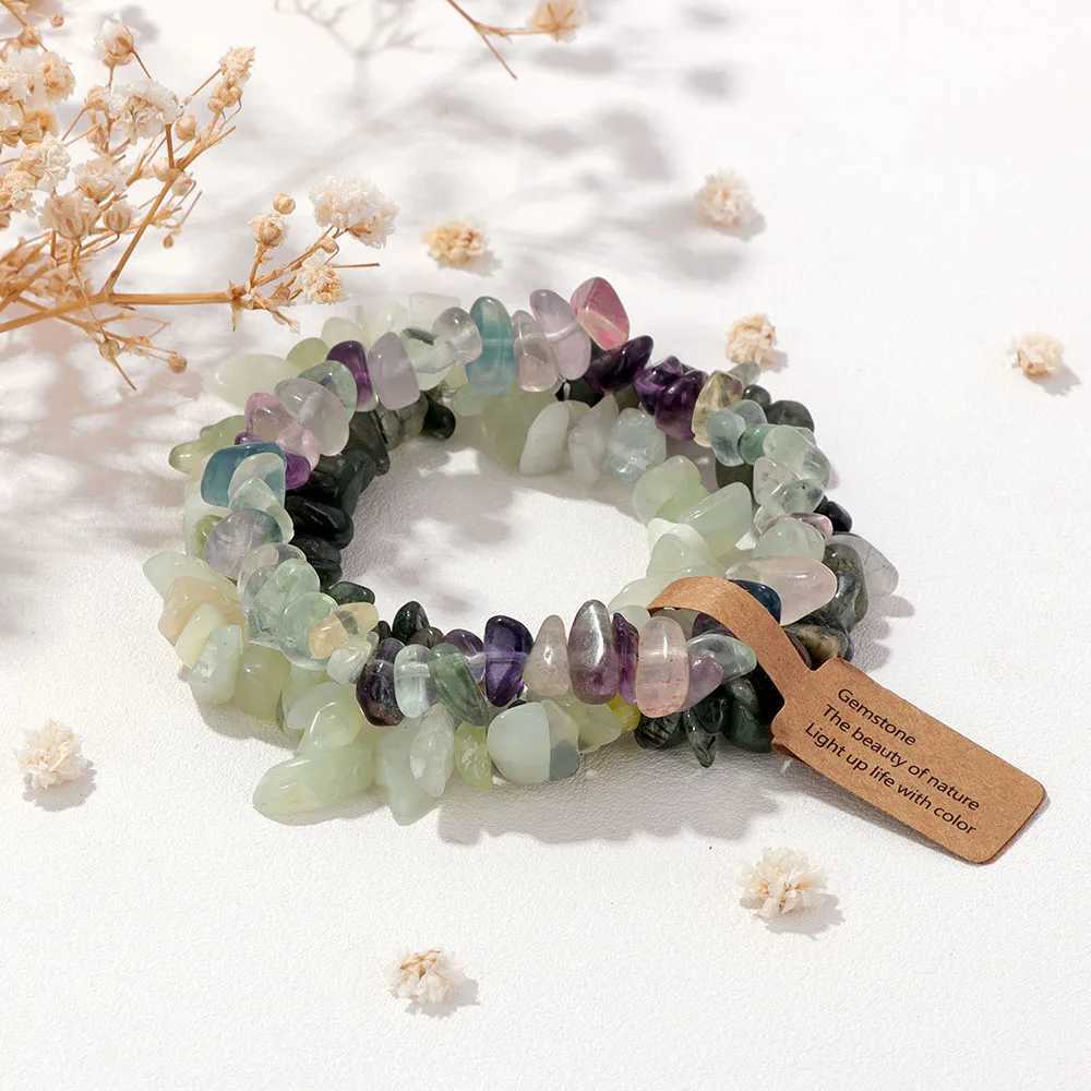 3PCS Natural Chip Stone Bracelet Set Irregular Fluorite Quartzs Stretch Bracelet With Tag Healing Jewelry Gifts For Women Men J251125