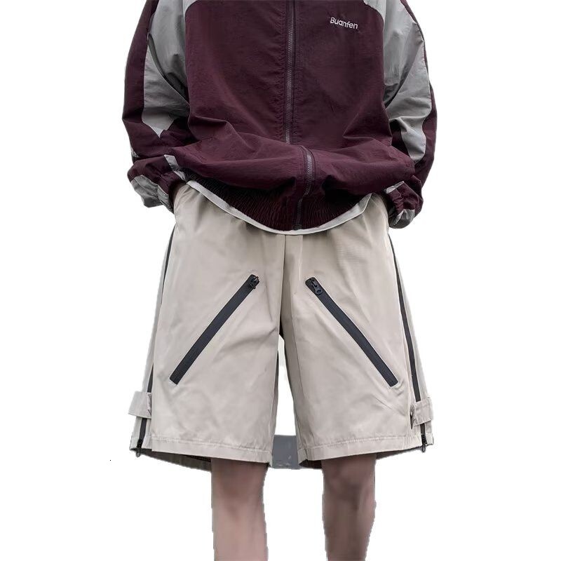 Temperament casual men's fashion trend brand sports five quarter pants, loose fit, new pocket style, trendy mid waist, youthful and popular