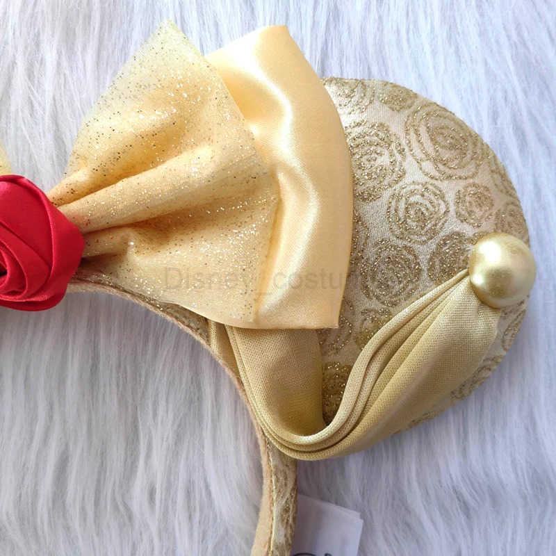 Disney Beauty and Beast Princess Beauty Headbands Disney Park Mickey Minnie Ears Plush Headwear Childrens Toys Party Decoration X250425